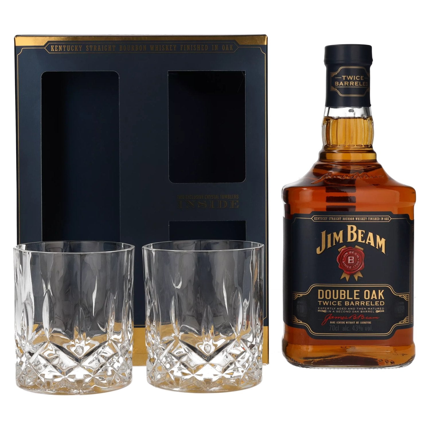 Jim Beam Double Oak Twice Barreled 43% Vol. 0,7l in Giftbox with 2 Kristalltumbler