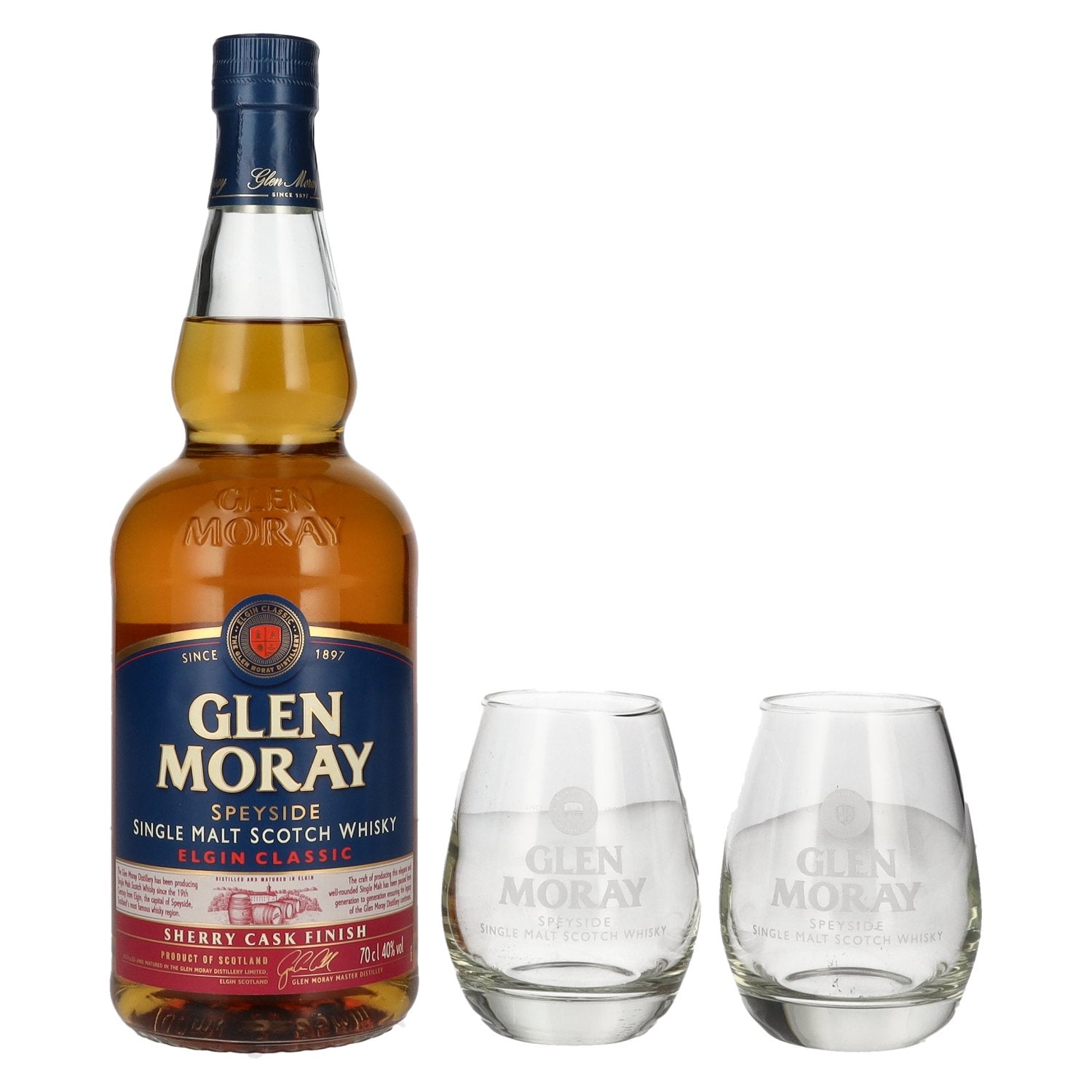 Glen Moray Elgin Classic Sherry Cask Finish 40% Vol. 0,7l with 2 glasses