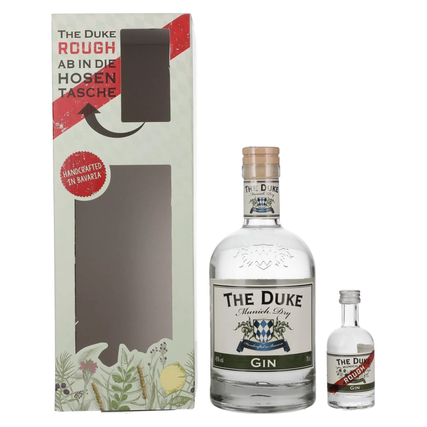 The Duke Munich Dry Gin Set 44,8% Vol. 0,7l in Giftbox with Rough Gin Miniatur 0,05l