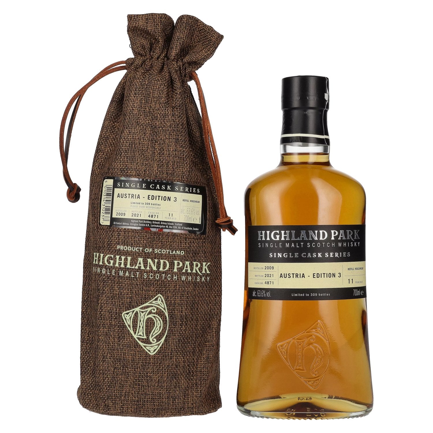 Highland Park 11 Years Old AUSTRIA - EDITION 3 2009 63,6% Vol. 0,7l im Leinensackerl