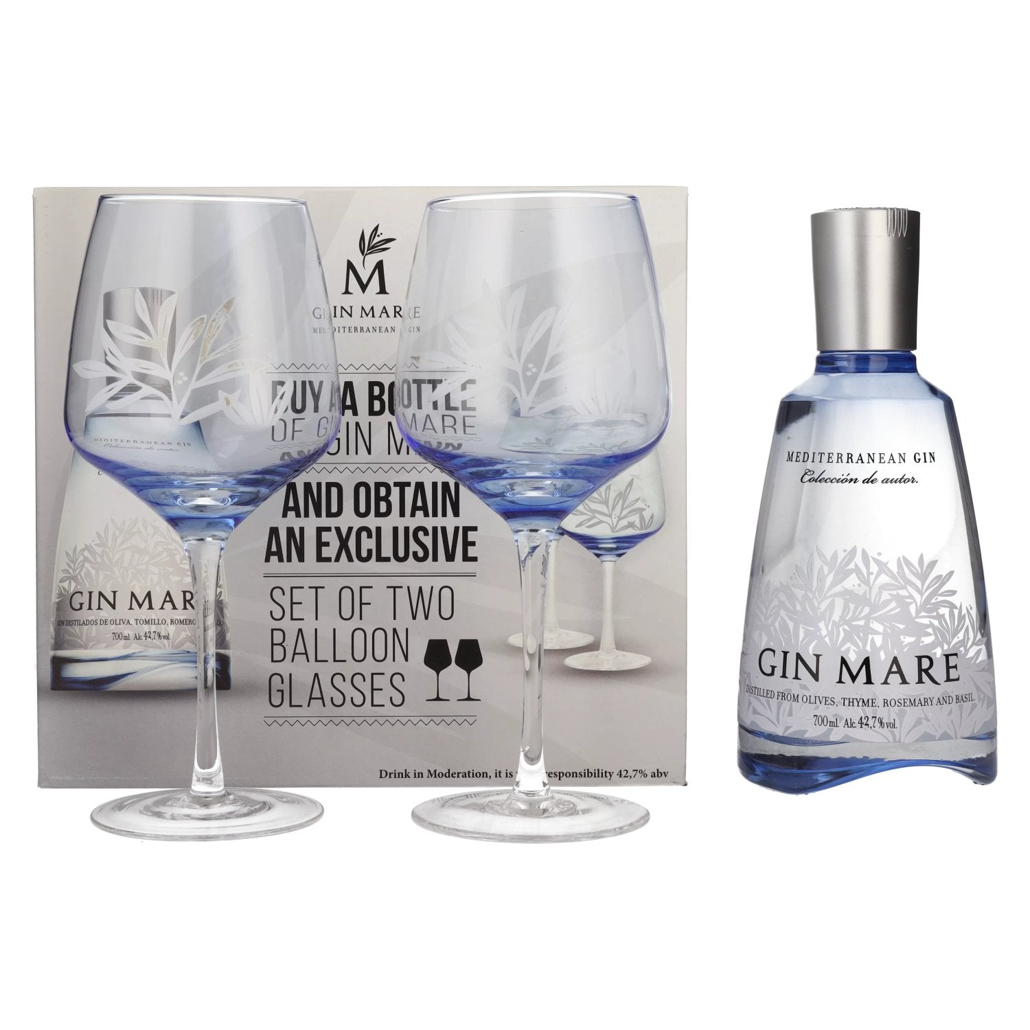 Gin Mare Mediterranean Gin 42,7% Vol. 0,7l in Giftbox with 2 glasses