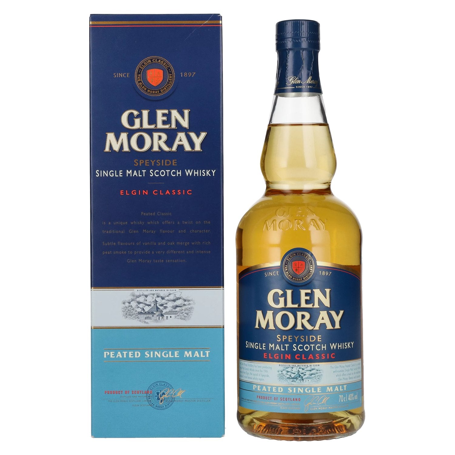 Glen Moray Elgin Classic Peated Single Malt 40% Vol. 0,7l in Giftbox