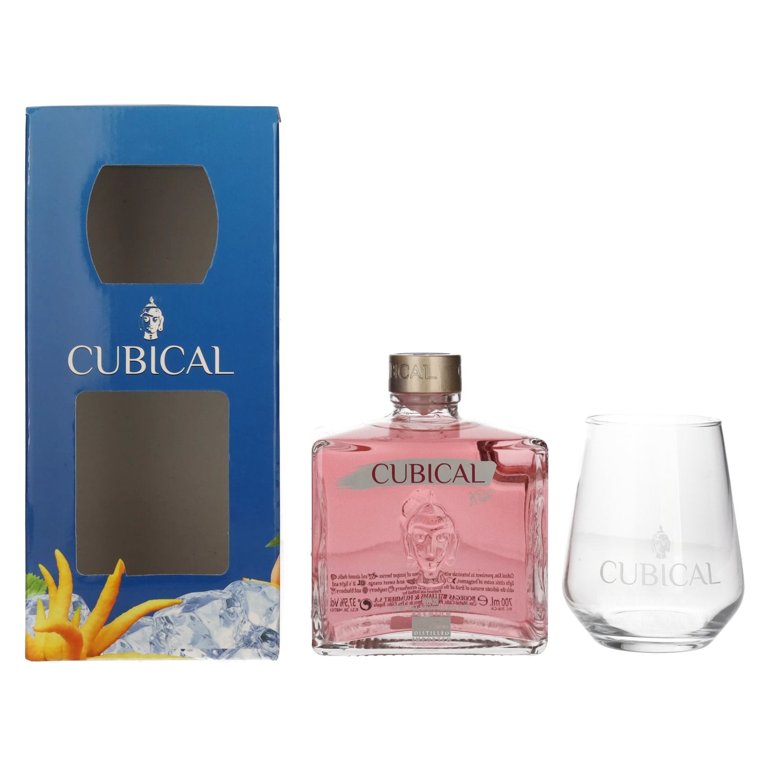 Cubical KISS Special Distilled Gin 37,5% Vol. 0,7l in Giftbox with glass