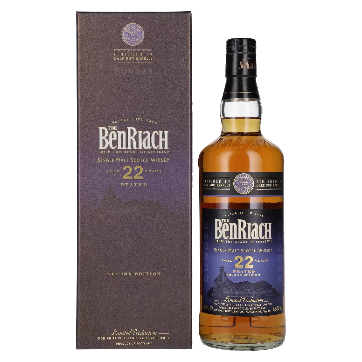 The BenRiach 22 Years Old PEATED Second Edition DUNDER 46% Vol. 0,7l in Giftbox