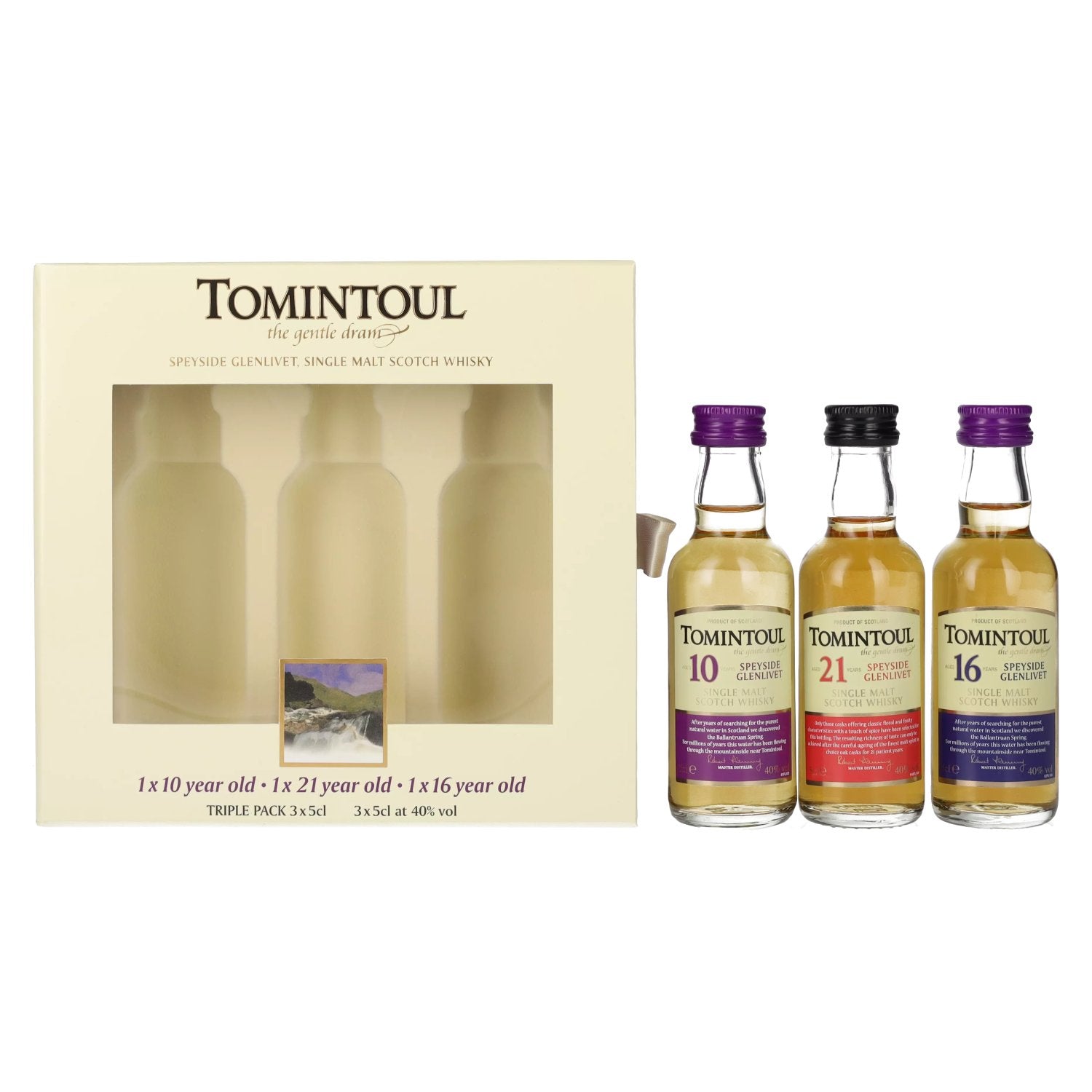 Tomintoul TRIPLE PACK (10 YO, 21 YO, 16 YO) 40% Vol. 3x0,05l in Giftbox