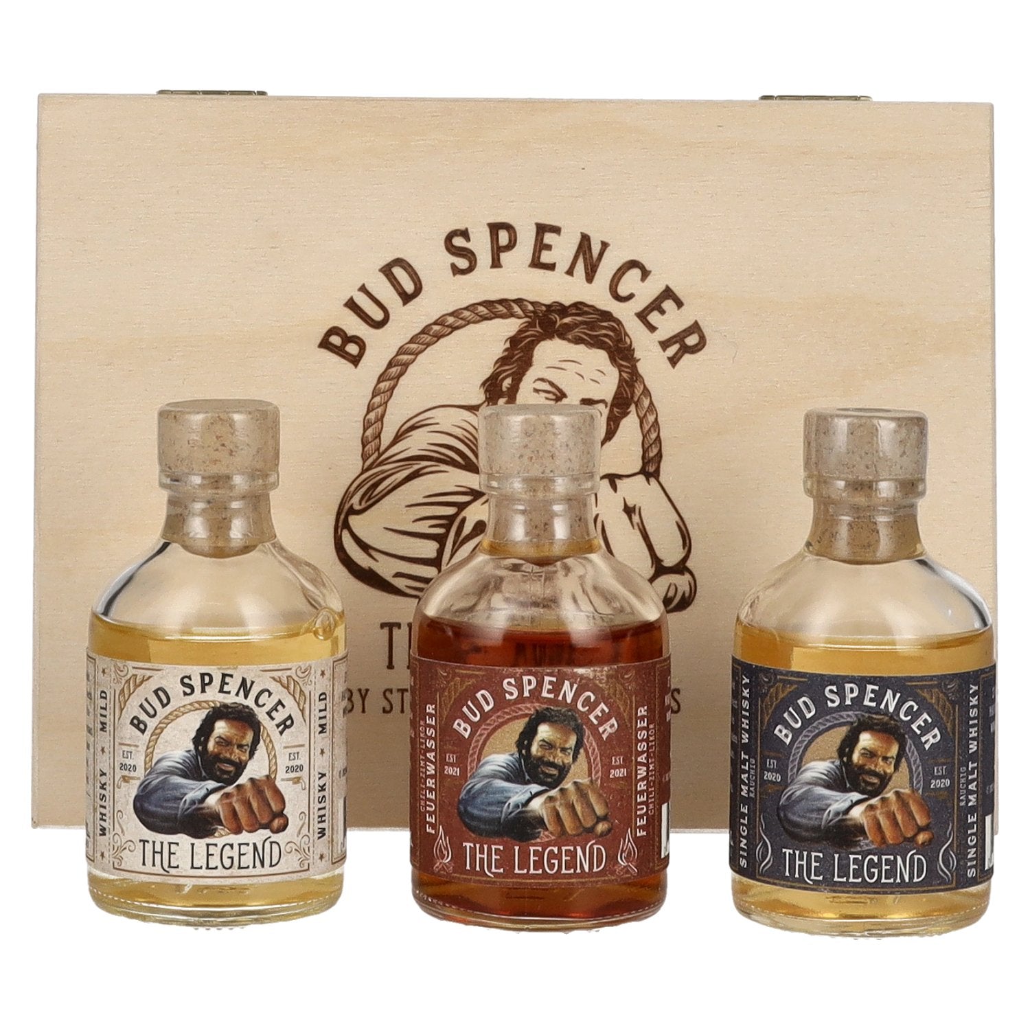 Bud Spencer THE LEGEND Miniset 42,7% Vol. 3x0,05l in Holzkiste