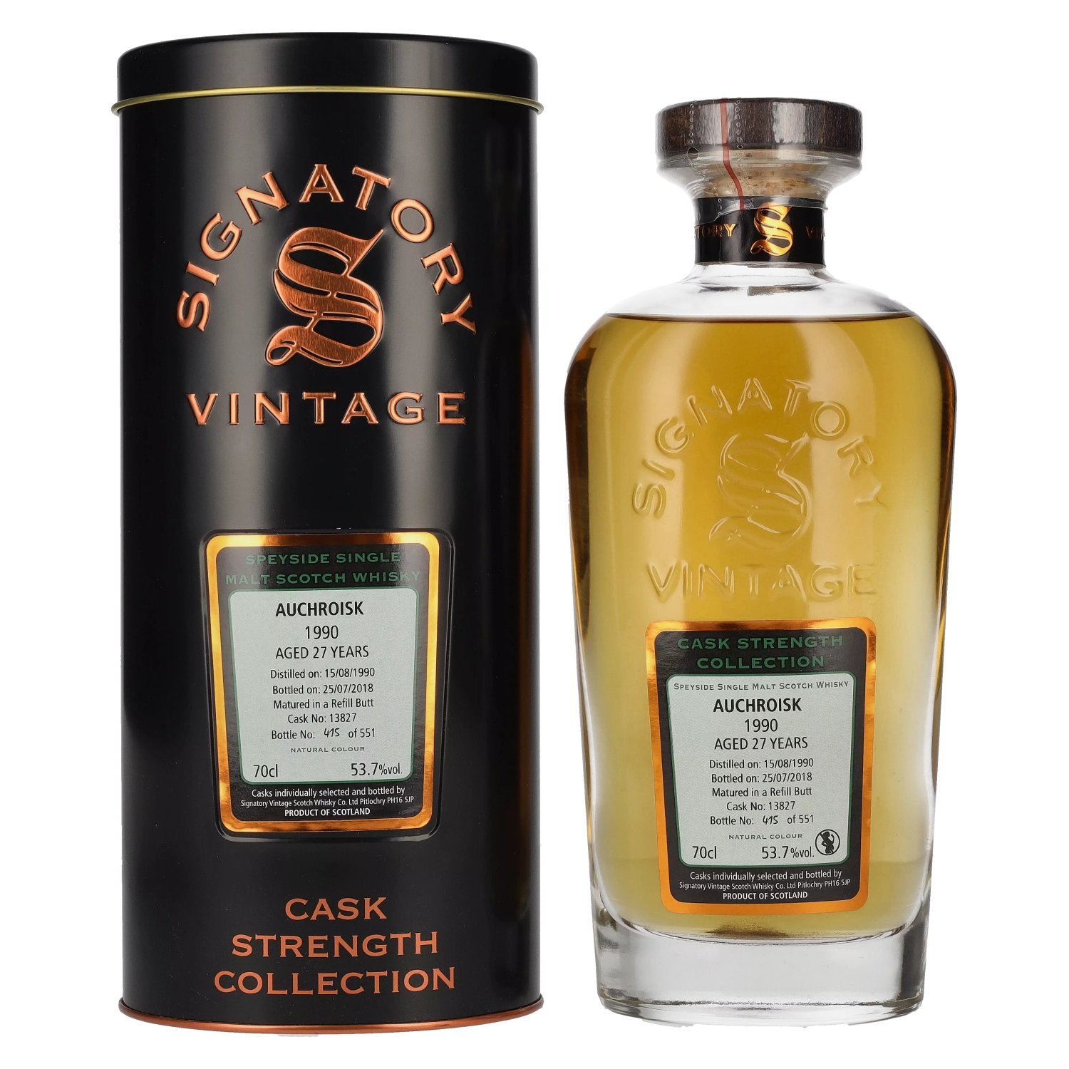 Signatory Vintage AUCHROISK 27 Years Old Cask Strength 1990 53,7% Vol. 0,7l in Tinbox