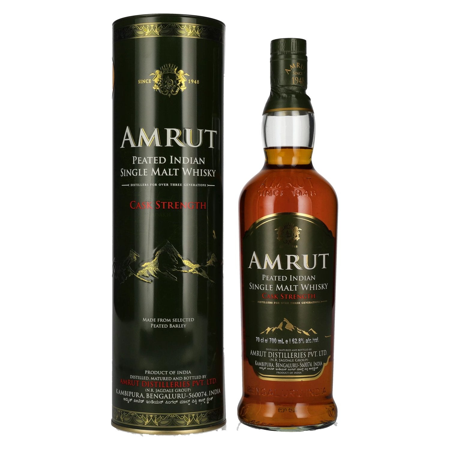 Amrut PEATED Indian Single Malt Whisky CASK STRENGTH 62,8% Vol. 0,7l in Tinbox