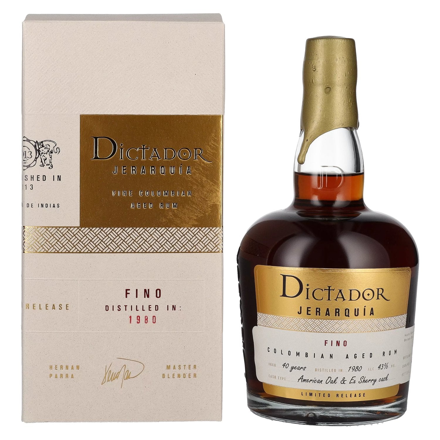 Dictador JERARQUIA 40 Years Old FINO Rum 1980 43% Vol. 0,7l in Giftbox