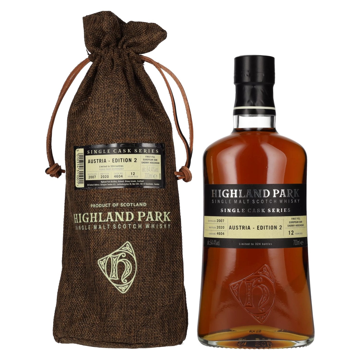 Highland Park 12 Years Old Single Cask Series AUSTRIA EDITION 2 2020 64,4% Vol. 0,7l im Leinensackerl