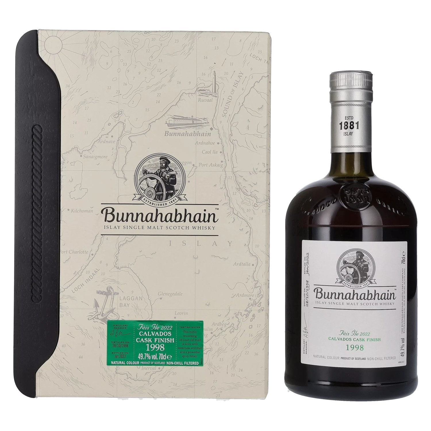 Bunnahabhain Feis Ile CALVADOS CASK FINISH 1998 49,7% Vol. 0,7l in Giftbox