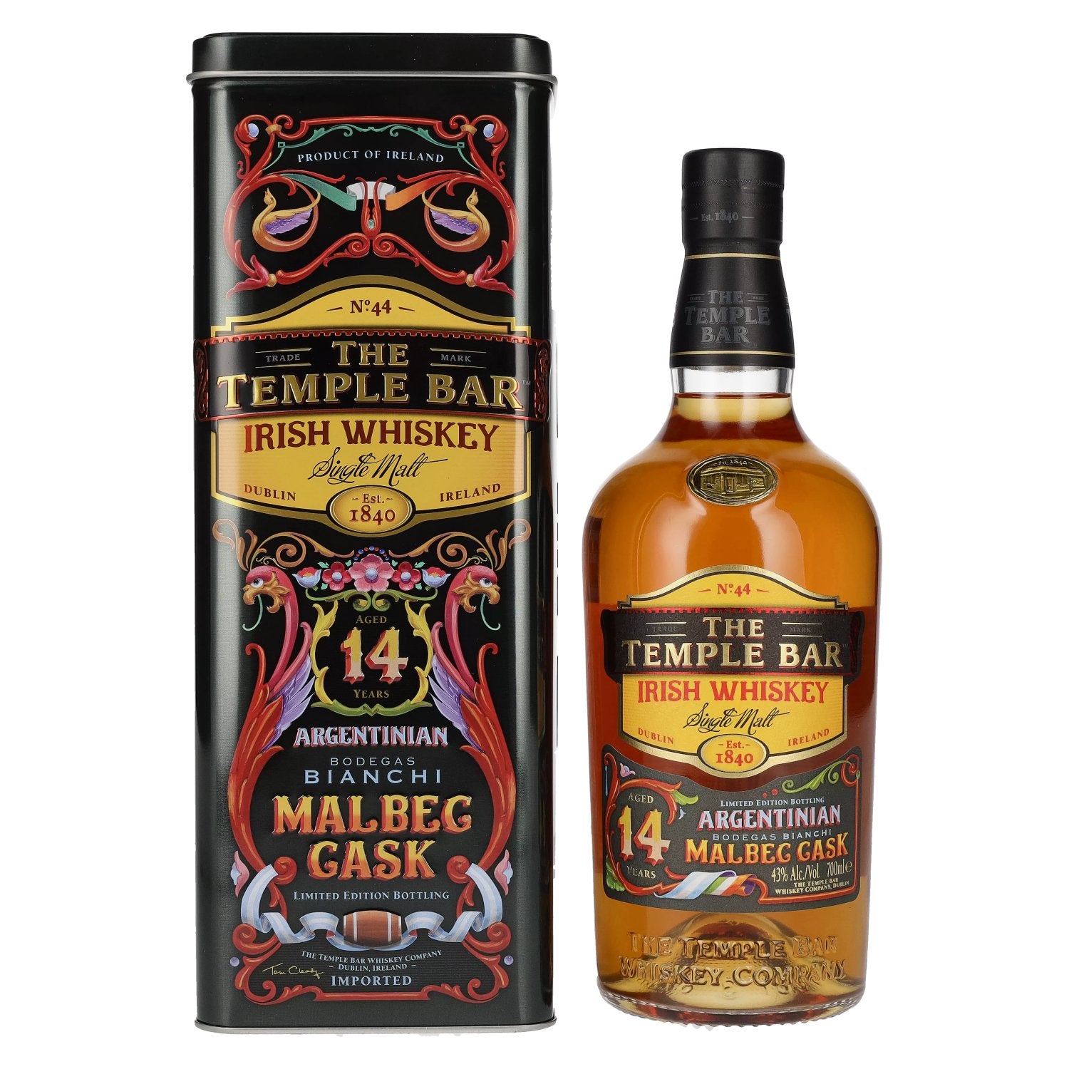 The Temple Bar 14 Years Old Single Malt Irish Whiskey Malbec Cask 43% Vol. 0,7l in Giftbox