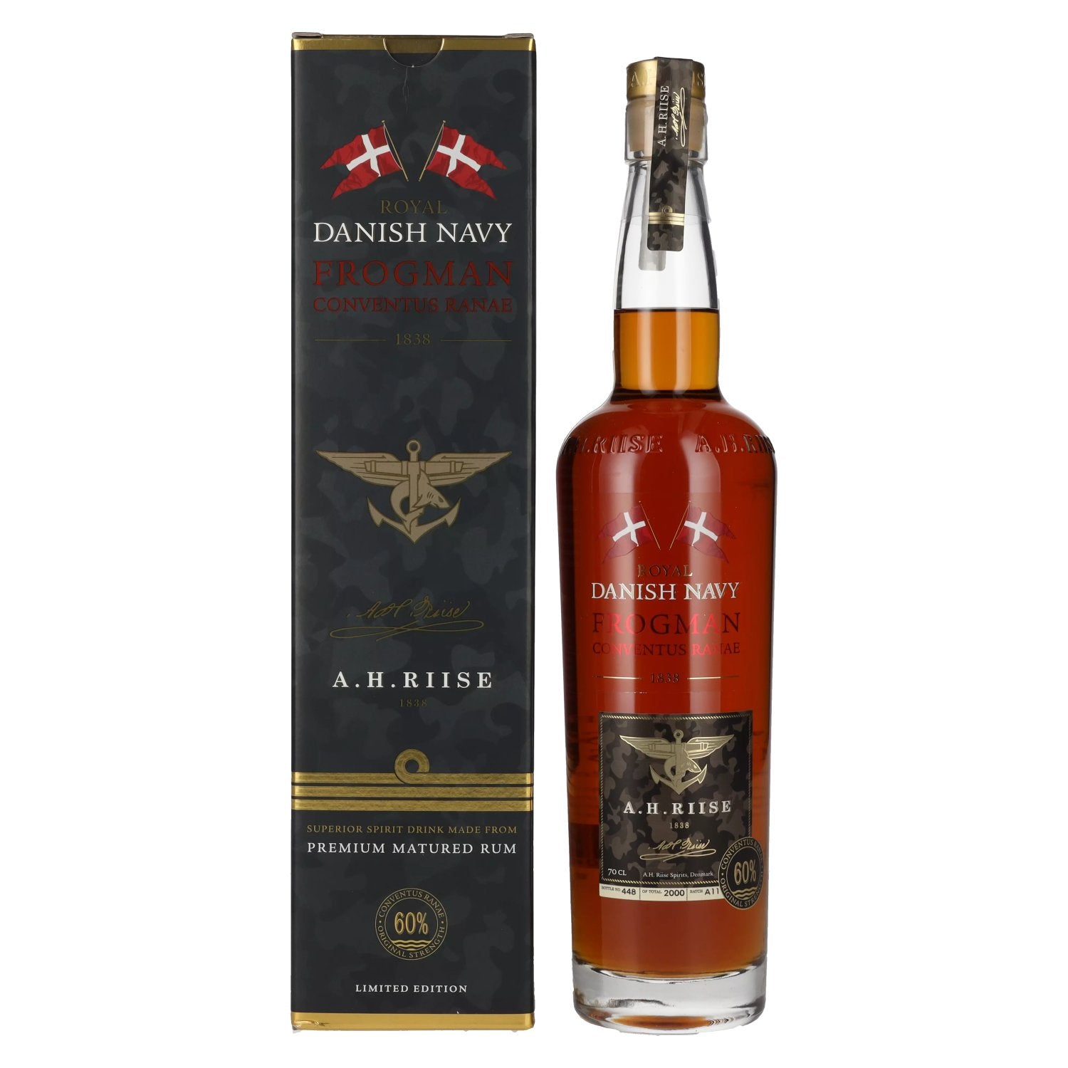 A.H. Riise Royal DANISH NAVY FROGMAN Conventus Ranae Superior Spirit Drink 60% Vol. 0,7l in Giftbox