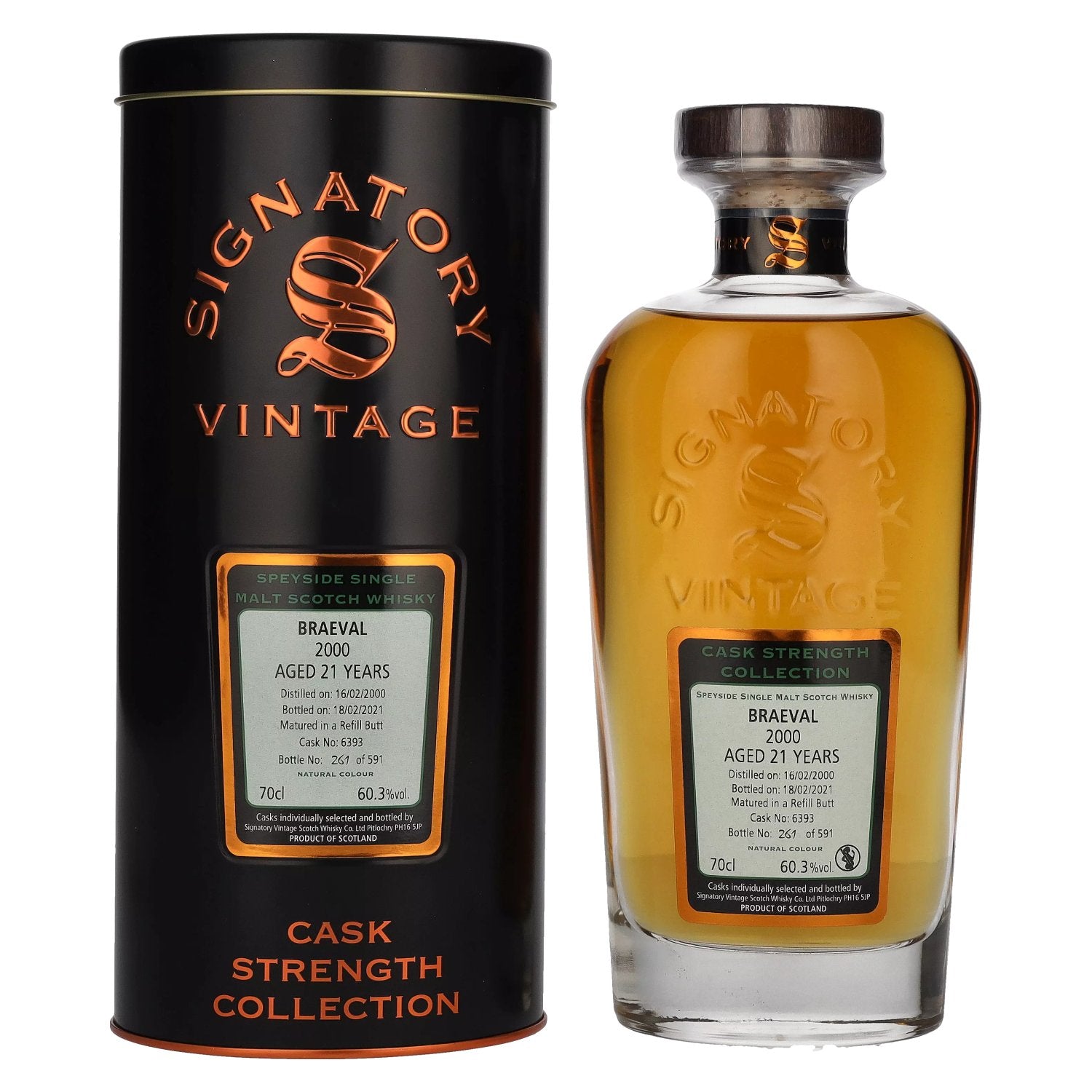 Signatory Vintage BRAEVAL 21 Years Old Cask Strength 2000 60,3% Vol. 0,7l in Tinbox