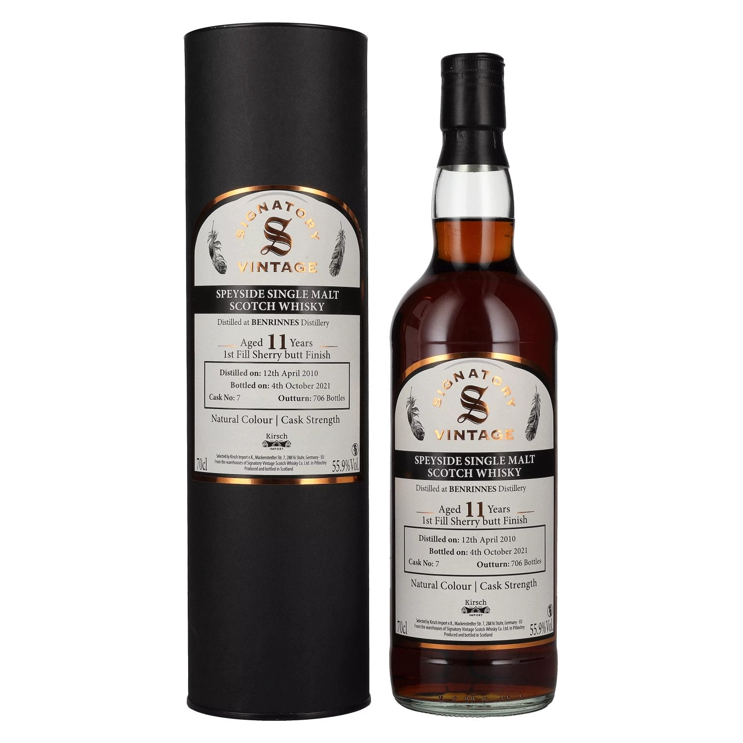 Signatory Vintage BENRINNES 11 Years Old Speyside Single Malt Cask Strength 2010 55,9% Vol. 0,7l in Giftbox