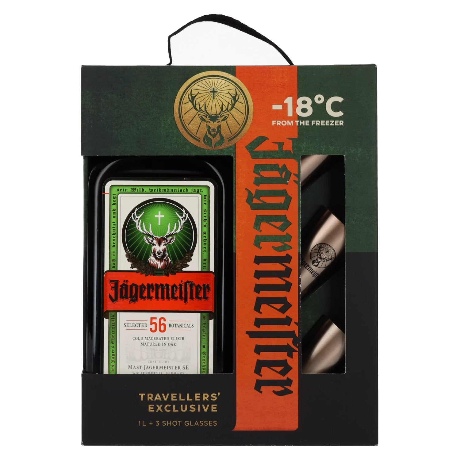 Jaegermeister TRAVELLERS' EXCLUSIVE 35% Vol. 1l in Giftbox with 3 Metal Shot Cups