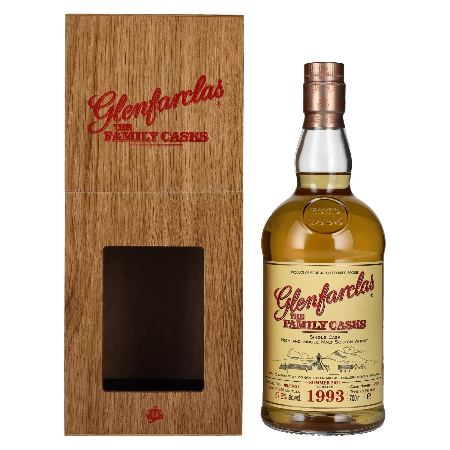 Glenfarclas THE FAMILY CASKS Single Cask SUMMER 2021 4th Fill Butt 1993 57,6% Vol. 0,7l in Holzkiste