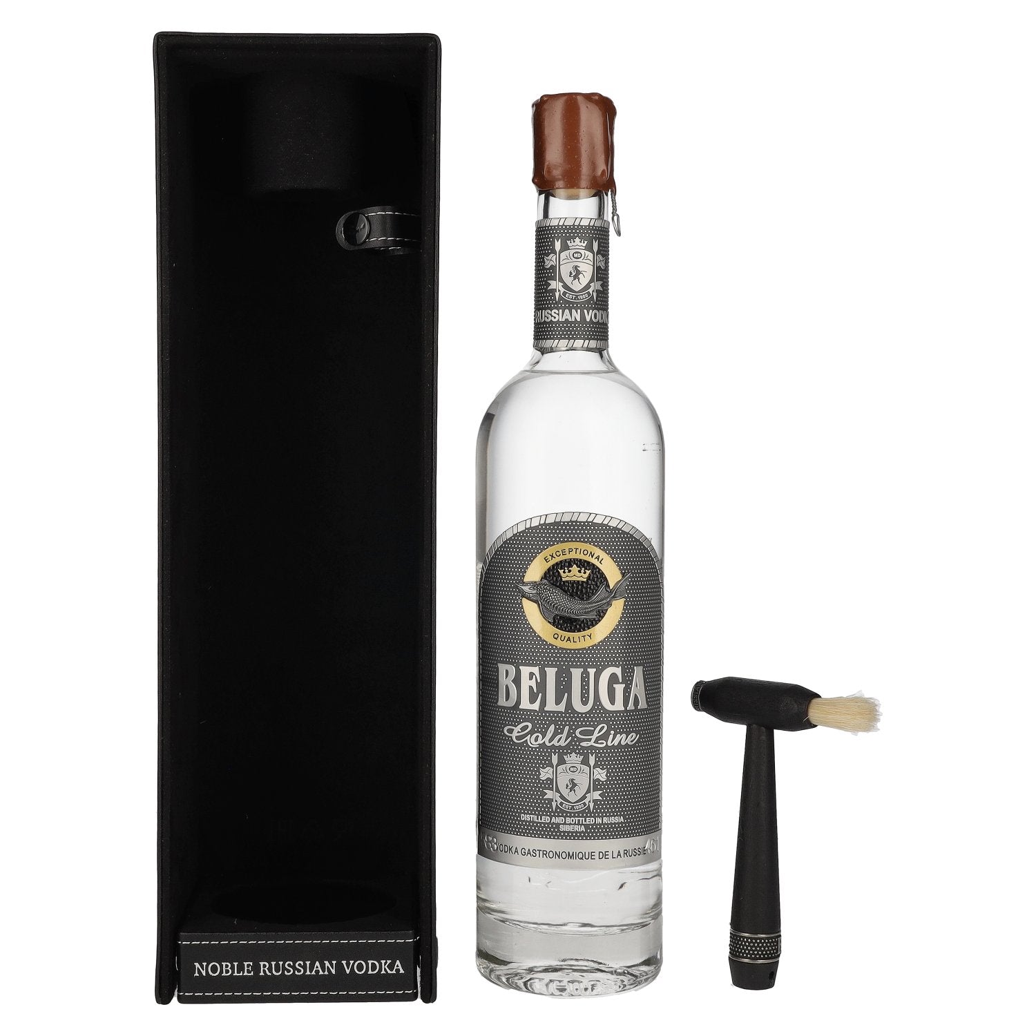Beluga Gold Line Noble Russian Vodka 40% Vol. 0,7l in Giftbox in Lederoptik with Pinsel