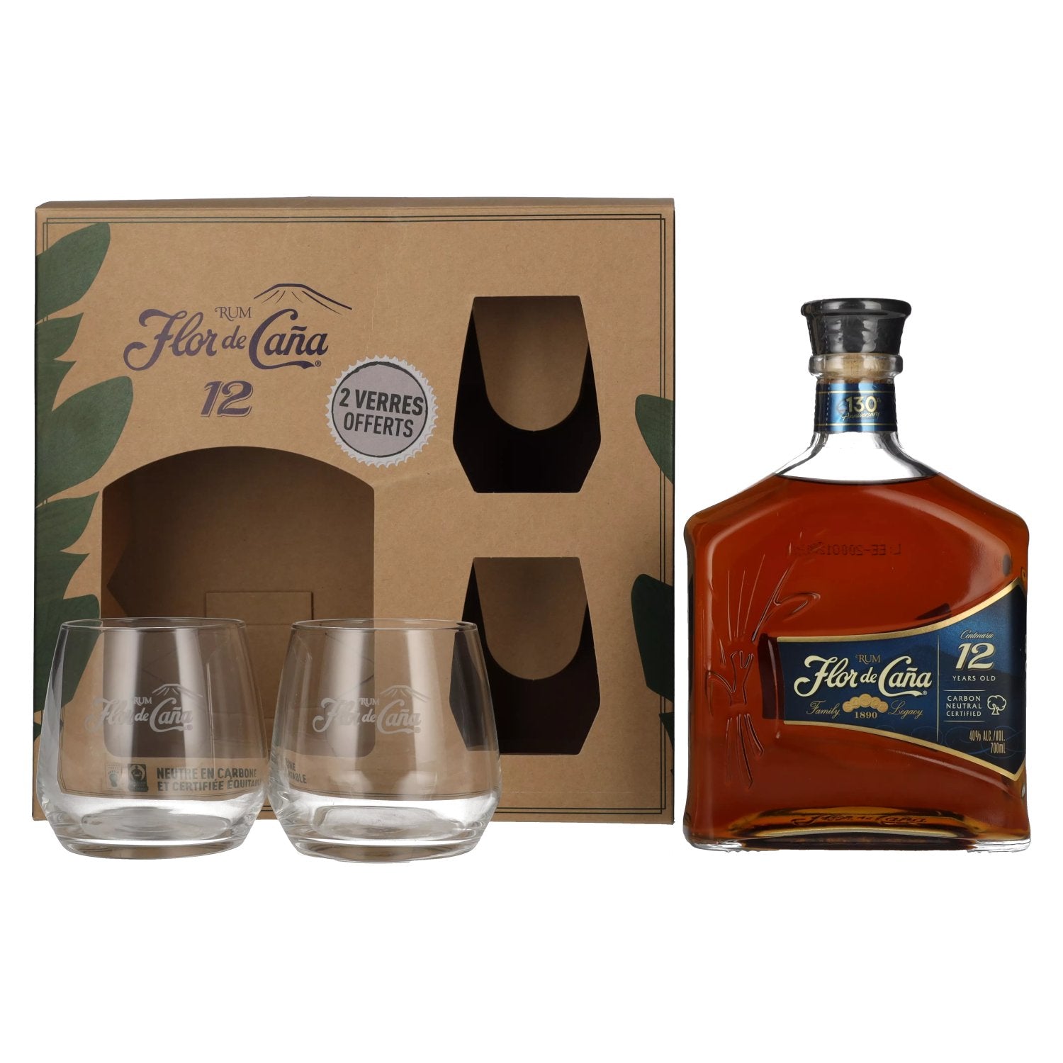 Flor de Cana Centenario 12 Years Old Rum 40% Vol. 0,7l in Giftbox with 2 glasses