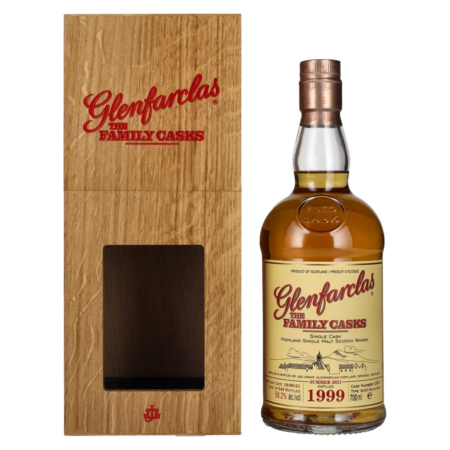 Glenfarclas THE FAMILY CASKS Single Cask SUMMER 2021 Refill Sherry Butt 1999 58,2% Vol. 0,7l in Holzkiste