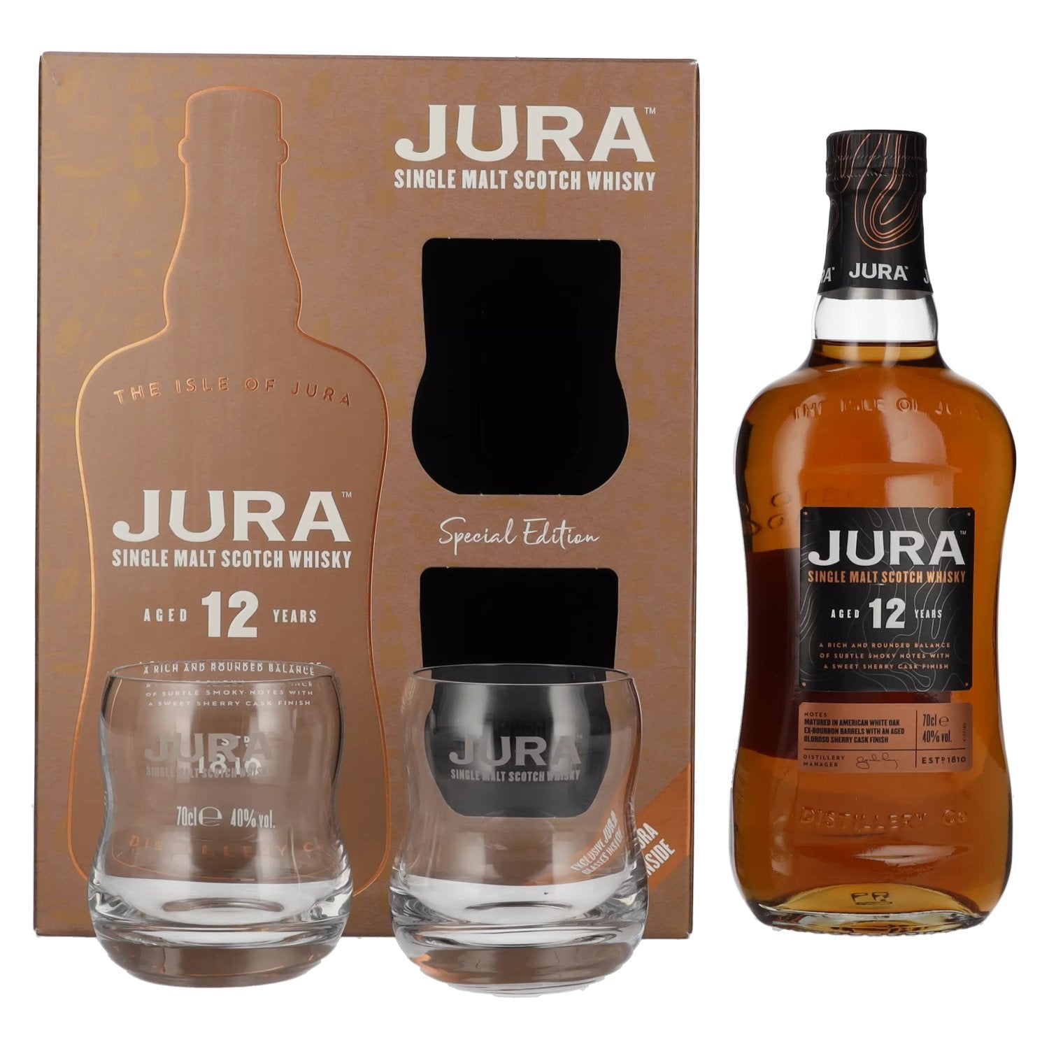 Jura 12 Years Old Single Malt Scotch Whisky 40% Vol. 0,7l in Giftbox with 2 glasses