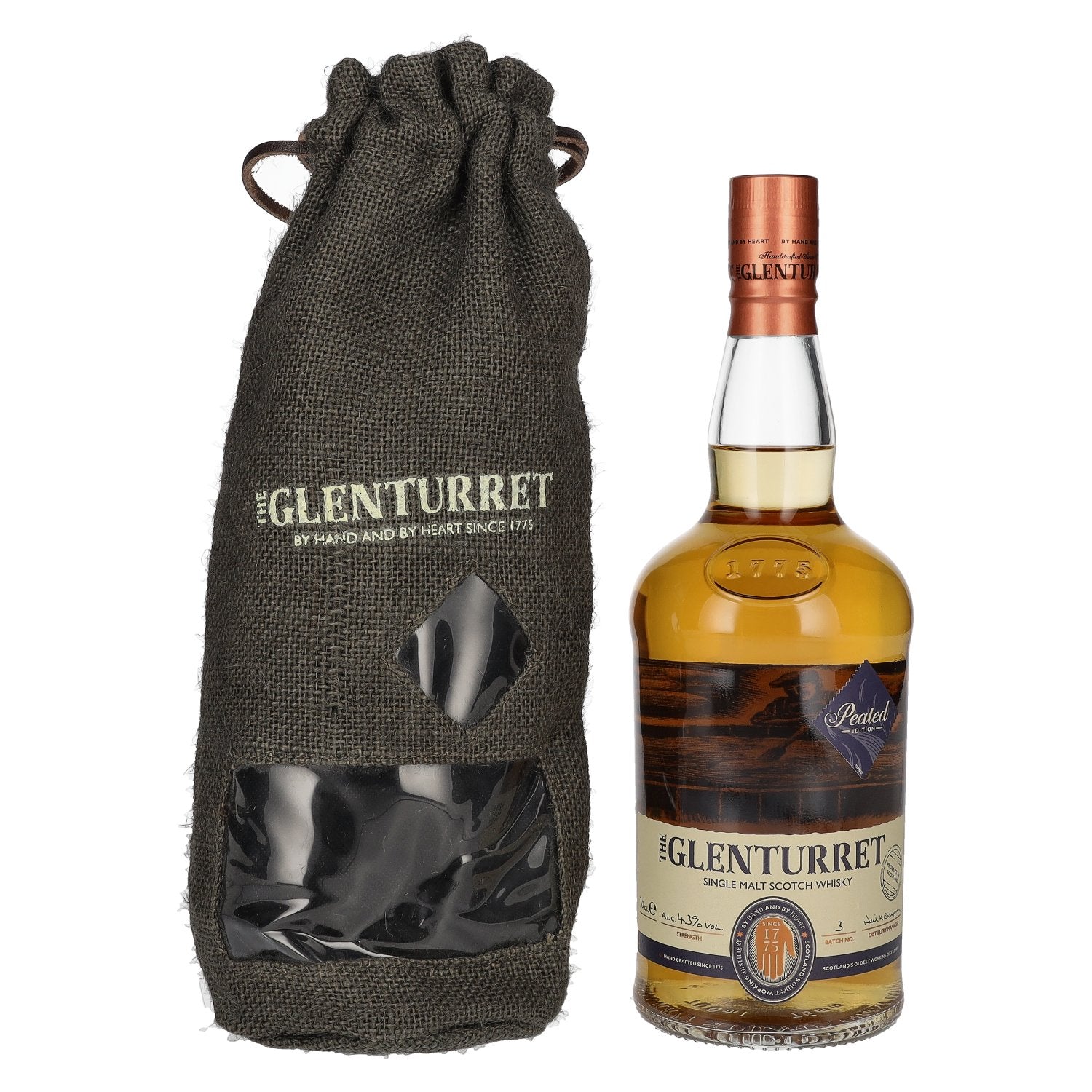 The Glenturret Peated Edition Batch No. 03 43% Vol. 0,7l im Leinensackerl