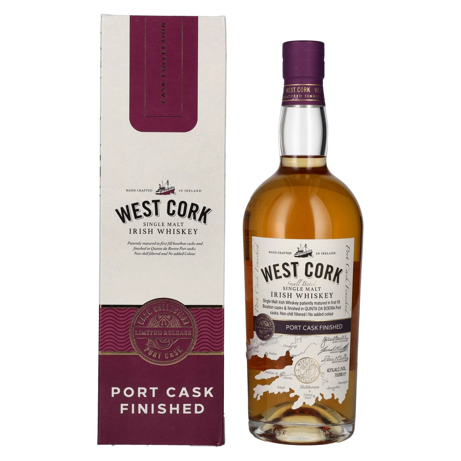 West Cork Single Malt Irish Whiskey PORT CASK FINISHED 43% Vol. 0,7l in Giftbox