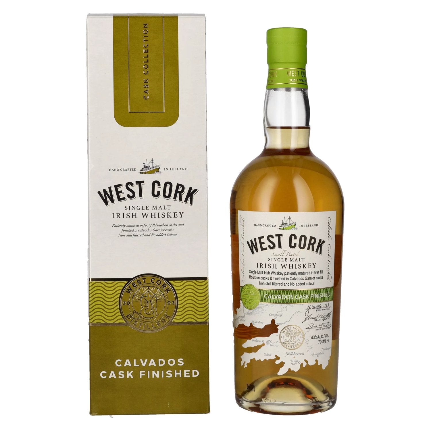 West Cork Single Malt Irish Whiskey CALVADOS CASK FINISHED 43% Vol. 0,7l in Giftbox