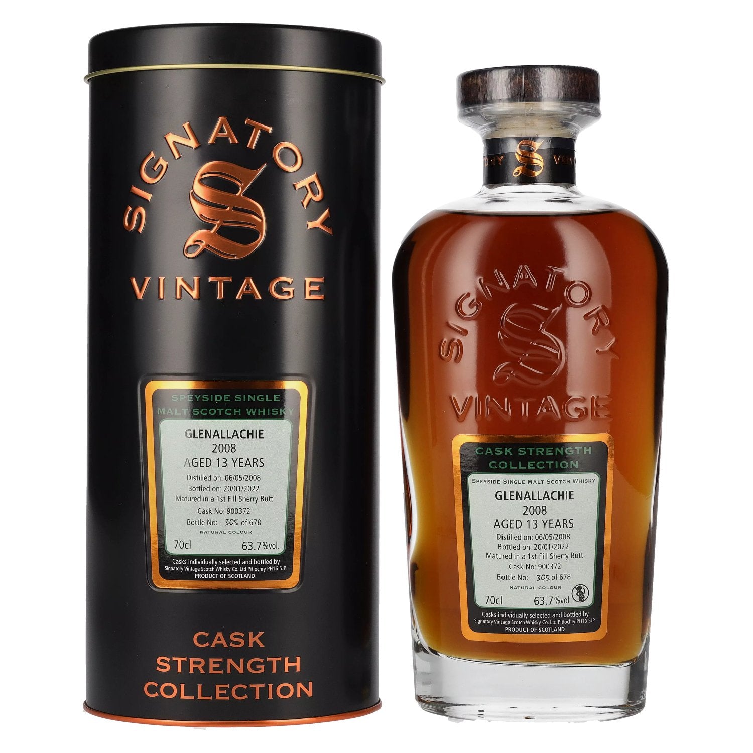 Signatory Vintage GLENALLACHIE 13 Years Old Cask Strength 2008 63,7% Vol. 0,7l in Tinbox