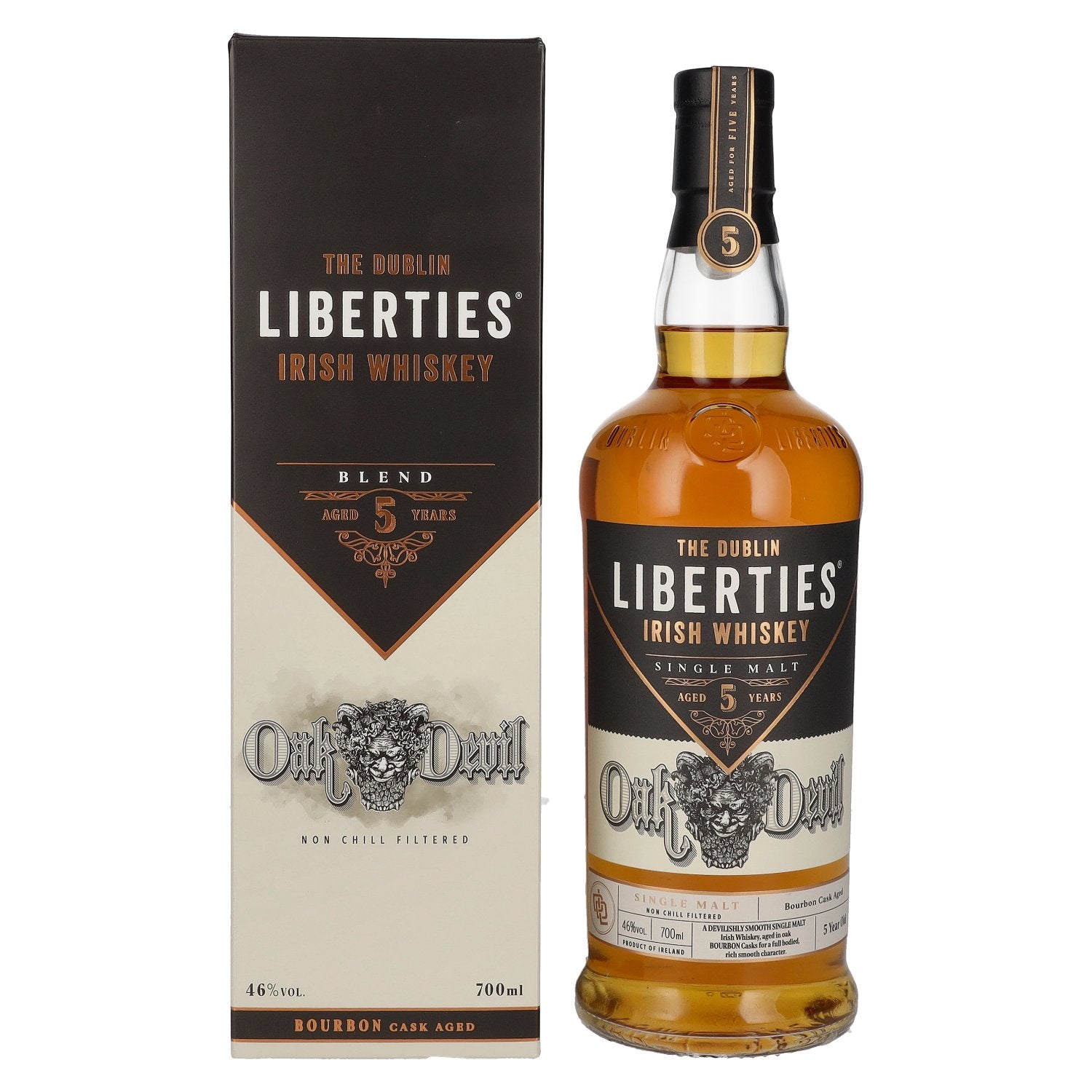 The Dublin LIBERTIES 5 Years Old Single Malt Irish Whiskey Oak Devil 46% Vol. 0,7l in Giftbox