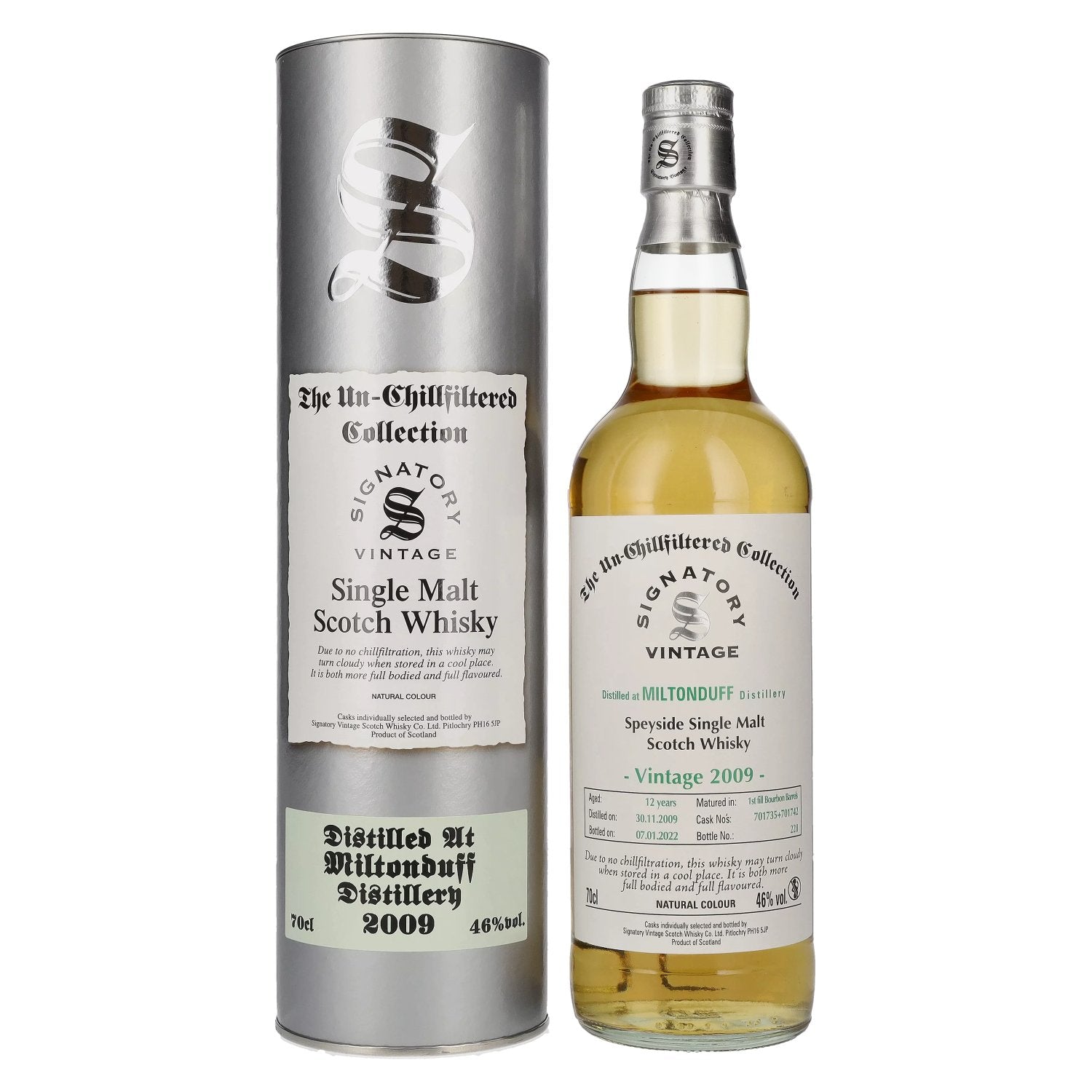 Signatory Vintage MILTONDUFF 12 Years Old The Un-Chillfiltered 2009 46% Vol. 0,7l in Tinbox