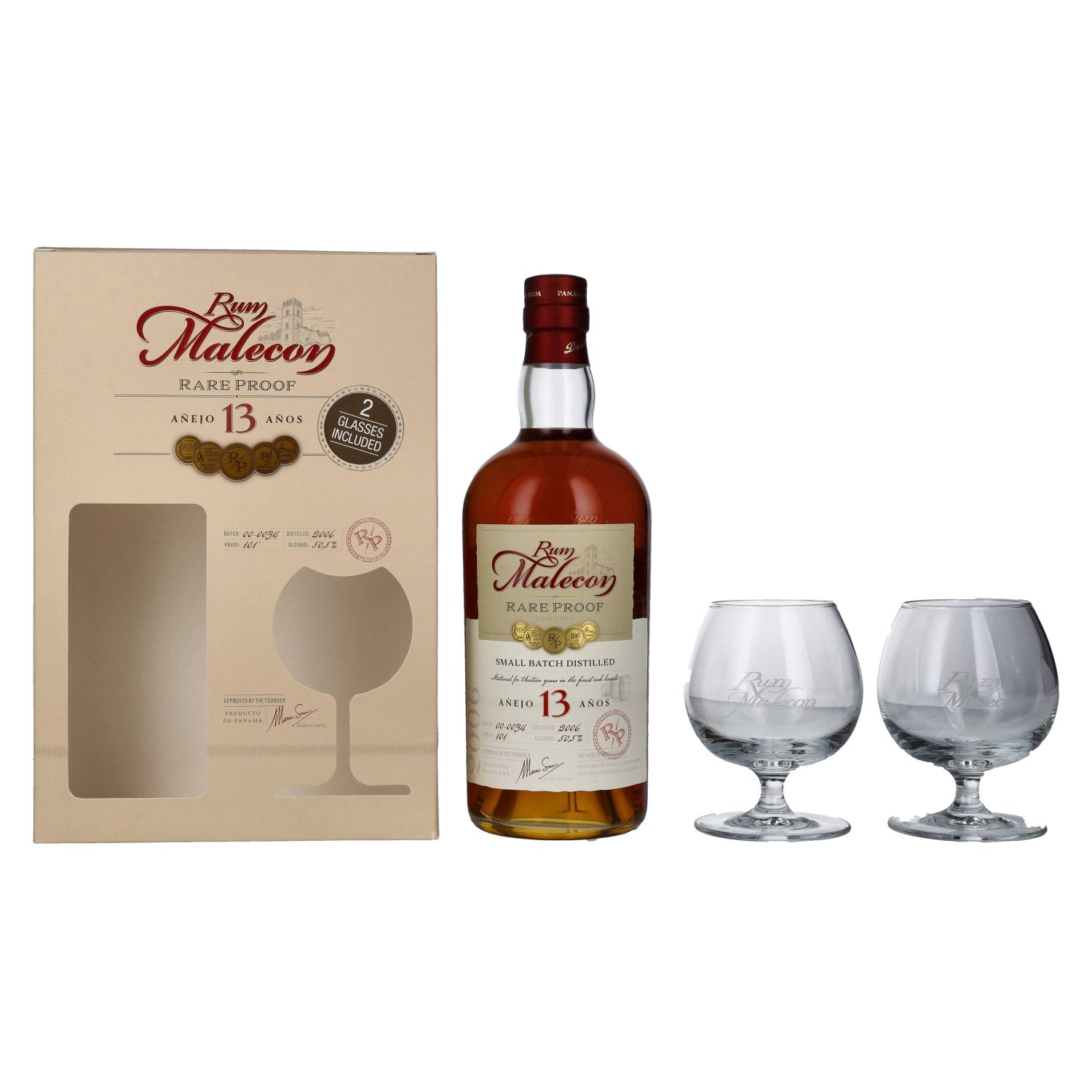 Rum Malecon Anejo 13 Anos RARE PROOF 2006 50,5% Vol. 0,7l in Giftbox with 2 glasses