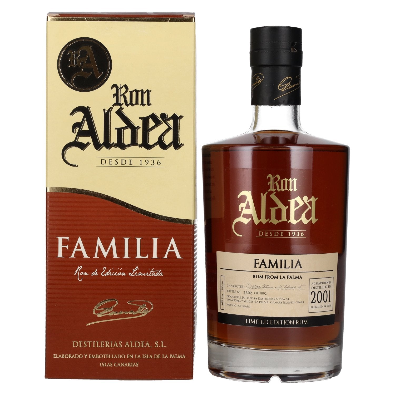 Ron Aldea FAMILIA Edicion Limitada Anada 2001 40% Vol. 0,7l in Giftbox