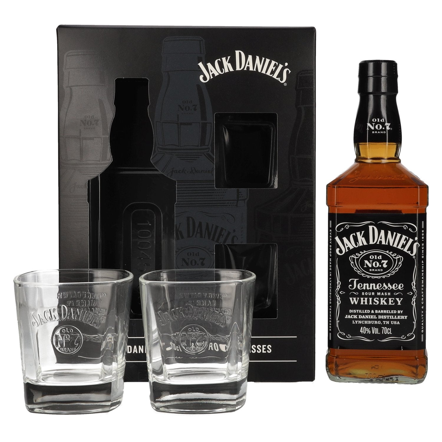 Jack Daniel's Tennessee Whiskey 40% Vol. 0,7l in Giftbox with 2 Rocks glasses