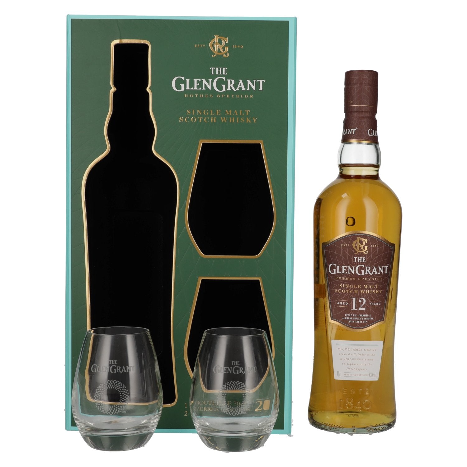 Glen Grant 12 Years Old Single Malt 43% Vol. 0,7l in Giftbox with 2 glasses