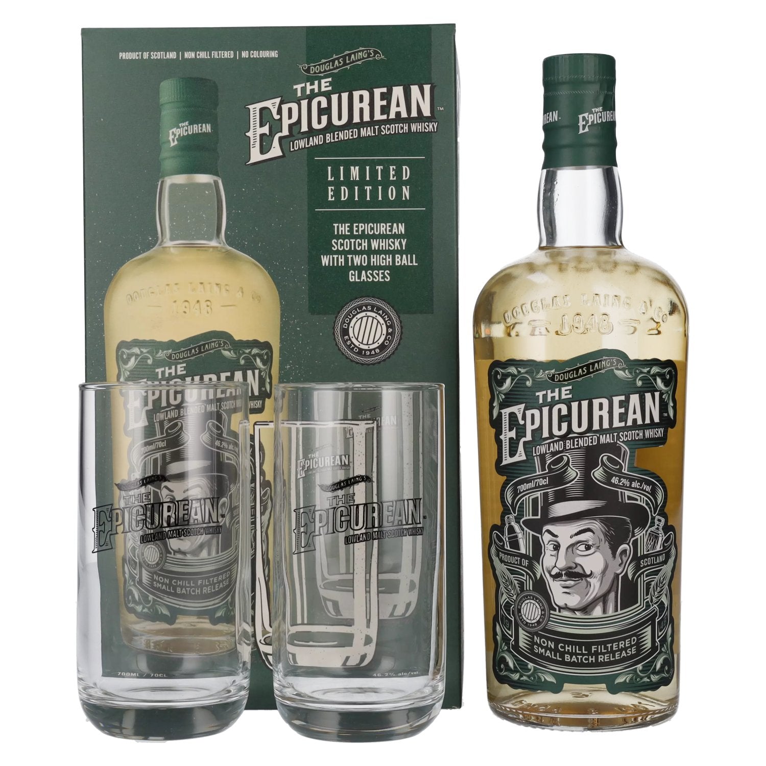 Douglas Laing THE EPICUREAN Lowland Blended Malt On-Pack 46,2% Vol. 0,7l in Giftbox with 2 glasses