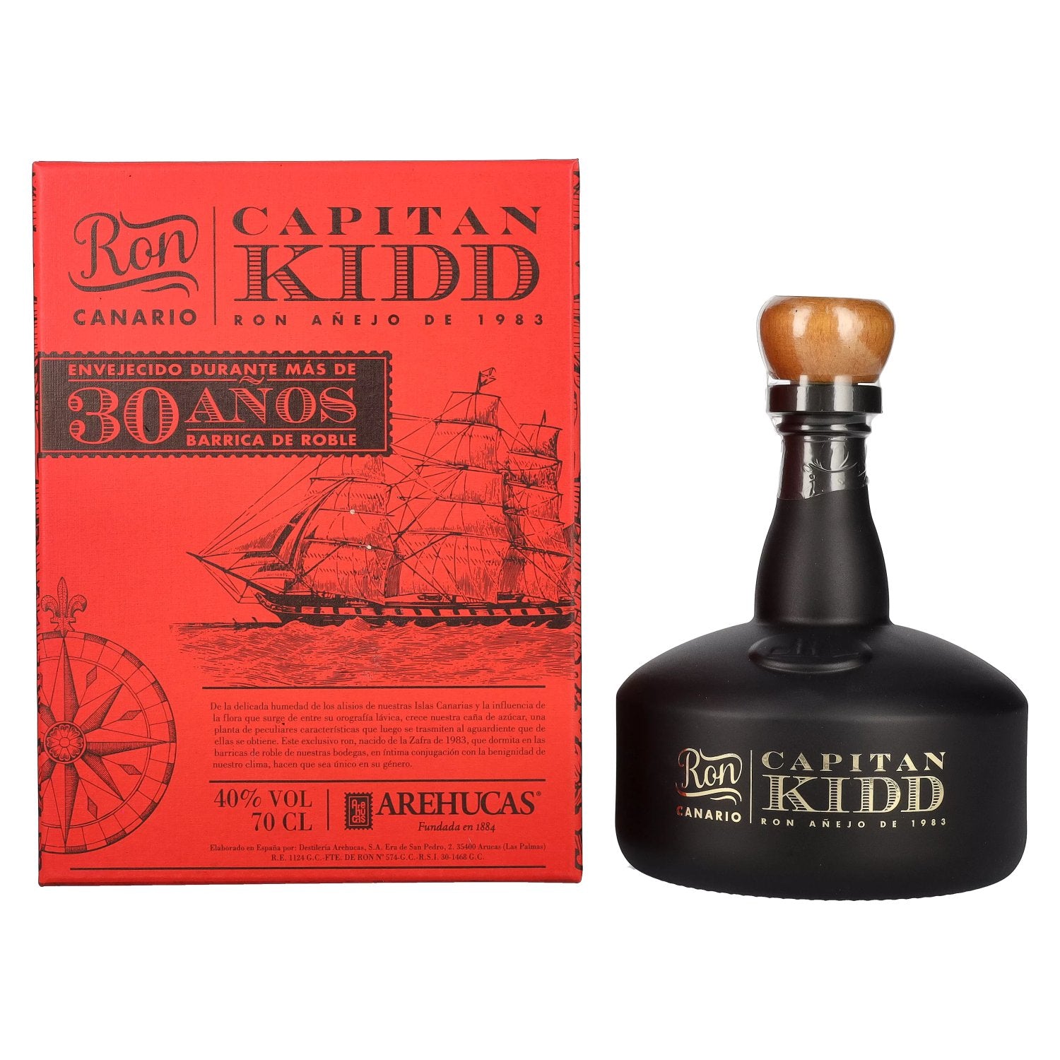 Arehucas CAPITAN KIDD 30 Anos Ron Canario 40% Vol. 0,7l in Giftbox