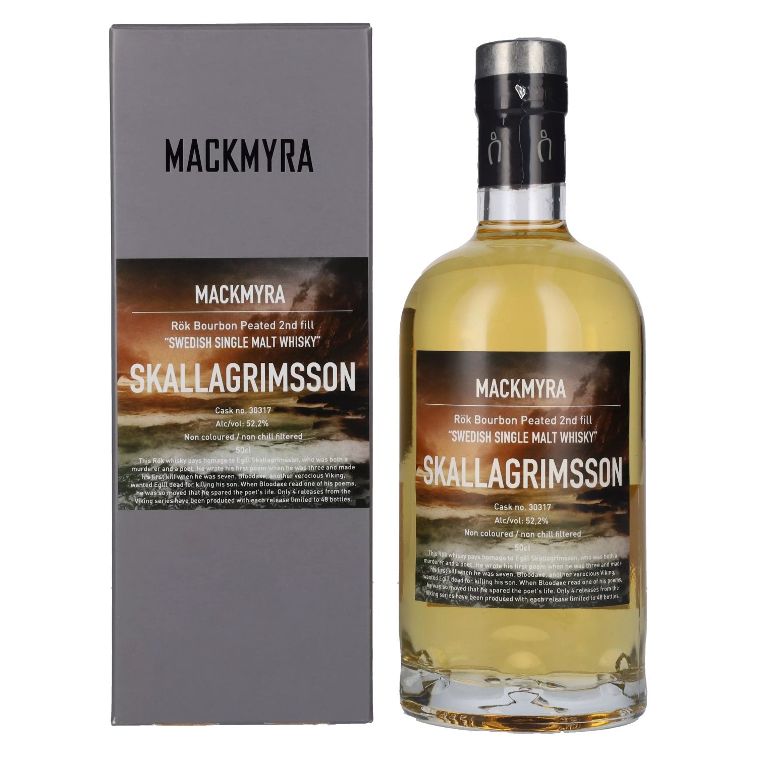 Mackmyra SKALLAGRIMSSON Roek Bourbon Peated Swedish Single Malt Whisky 52,2% Vol. 0,5l in Giftbox