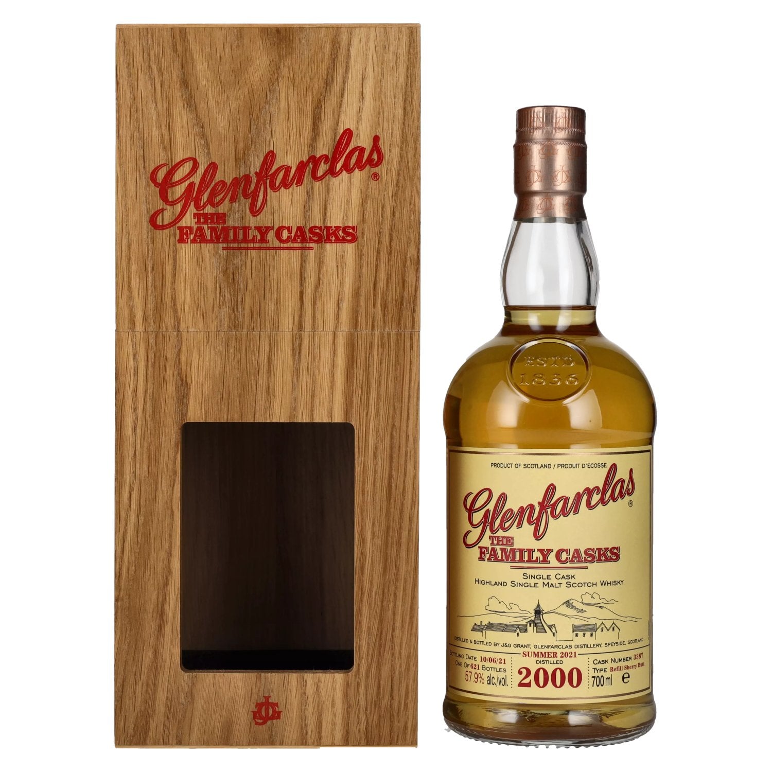 Glenfarclas THE FAMILY CASKS Single Cask SUMMER 2021 Refill Sherry Butt 2000 57,9% Vol. 0,7l in Holzkiste