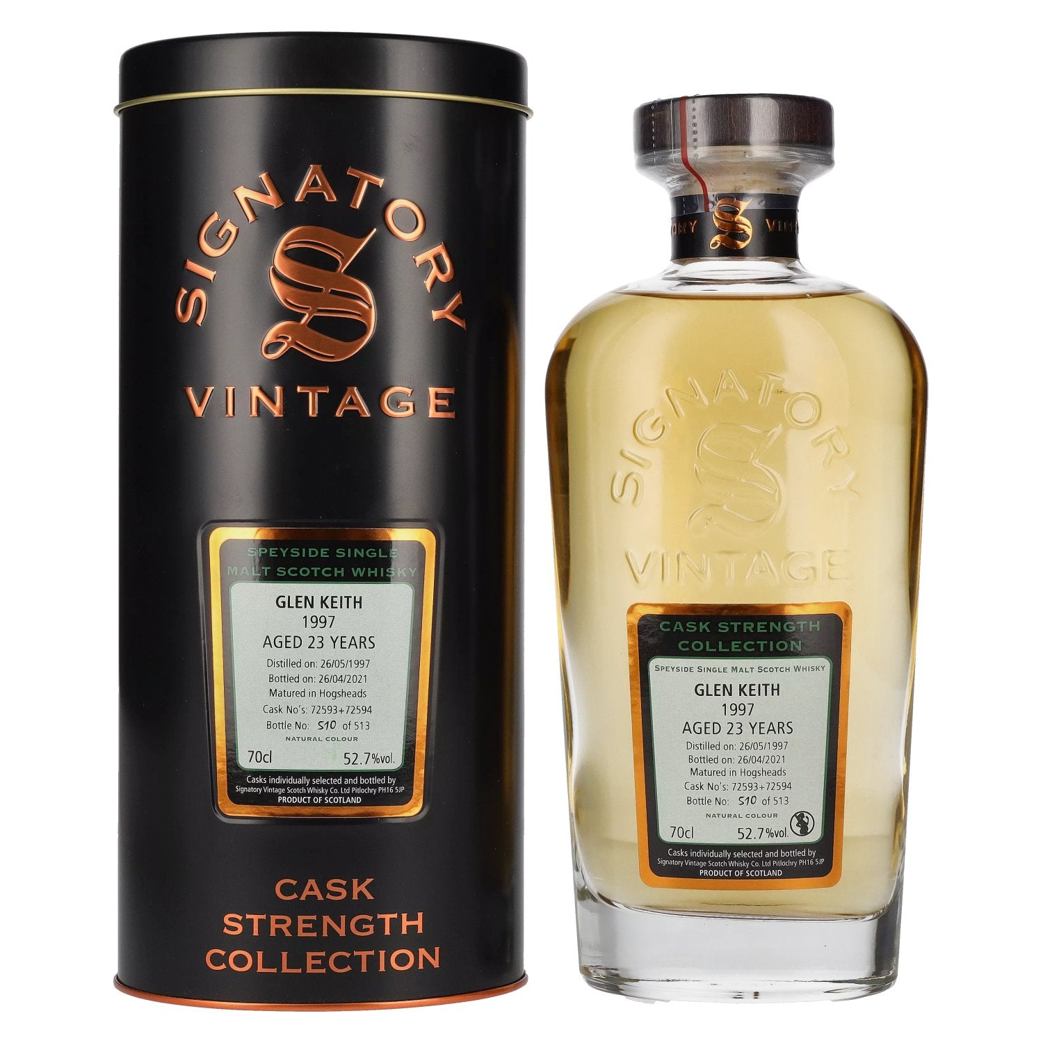 Signatory Vintage GLEN KEITH 23 Years Old Cask Strength 1997 52,7% Vol. 0,7l in Tinbox