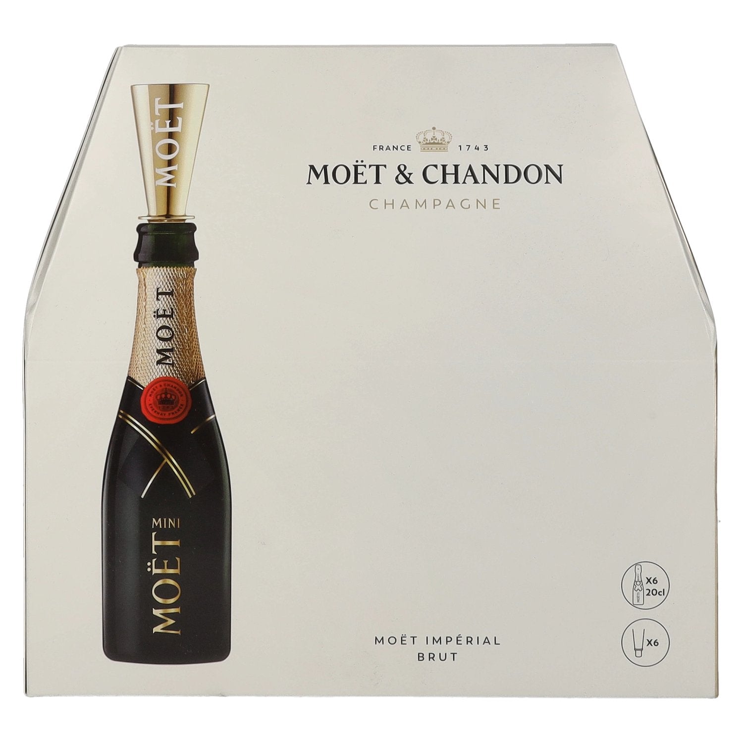 Moet & Chandon Champagne IMPERIAL Brut 12% Vol. 6x0,2l in Giftbox with 6 goldenen Bottle Sippers