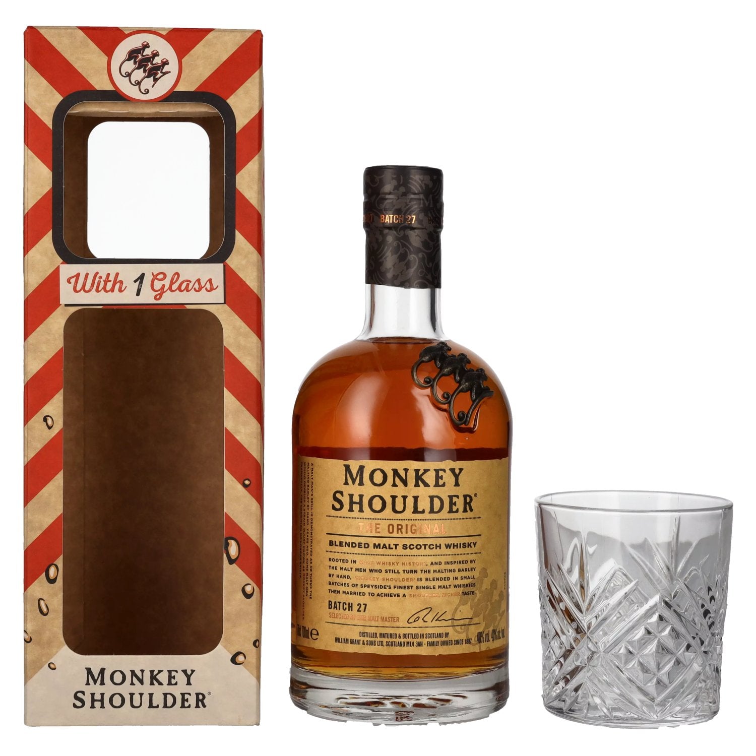 Monkey Shoulder THE ORIGINAL Blended Malt Batch 27 40% Vol. 0,7l in Giftbox with glass