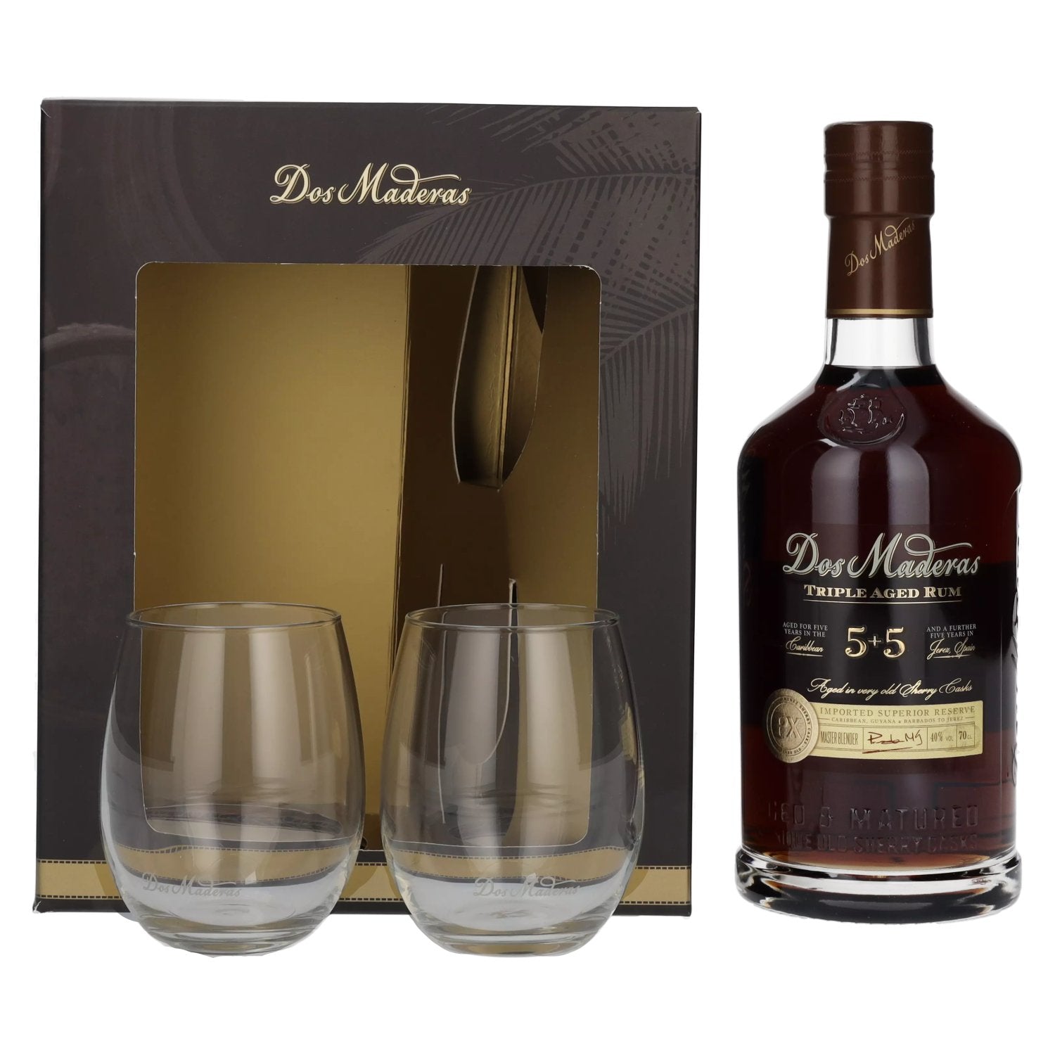 Dos Maderas PX 5+5 Years Old Aged Rum 40% Vol. 0,7l in Giftbox with 2 glasses