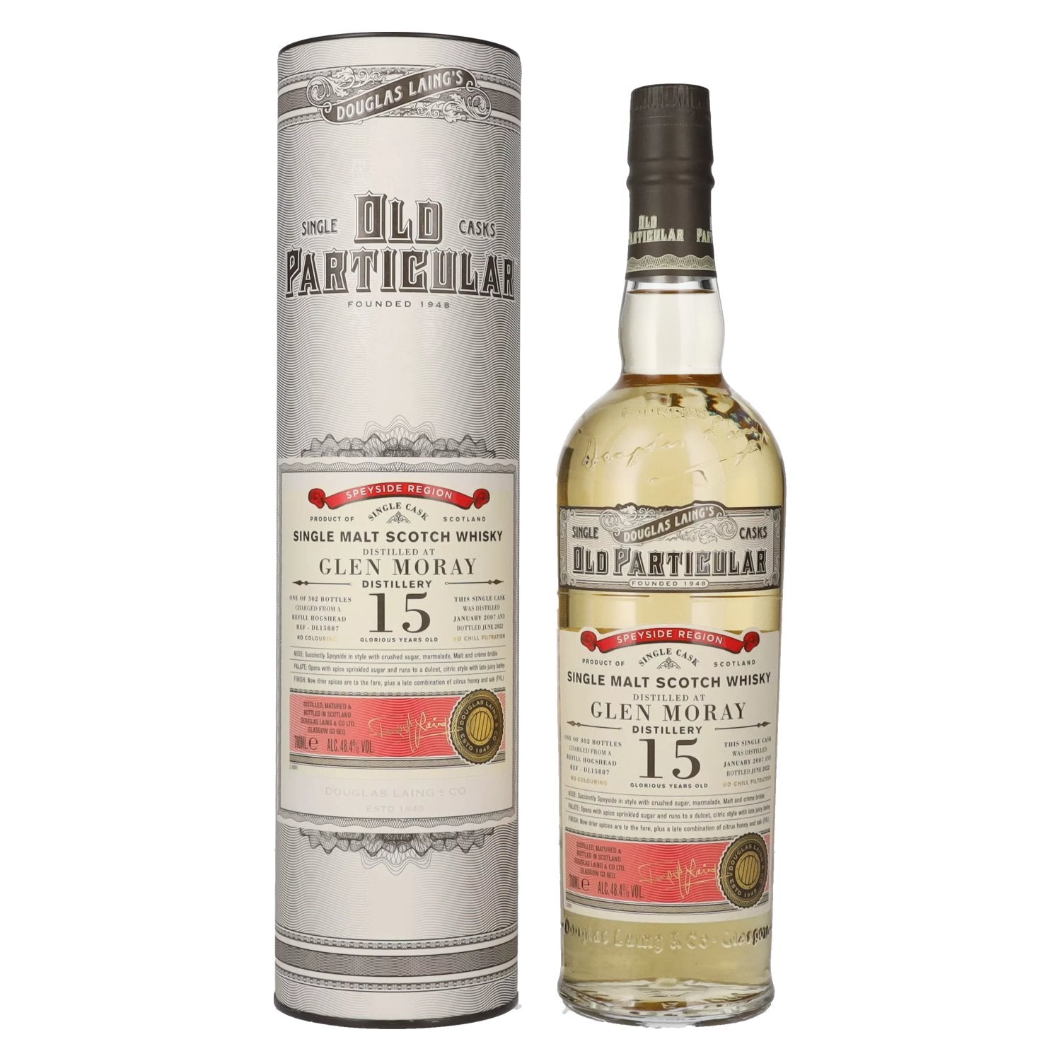 Douglas Laing OLD PARTICULAR Glen Moray 15 Years Old Single Cask 2007 48,4% Vol. 0,7l in Giftbox