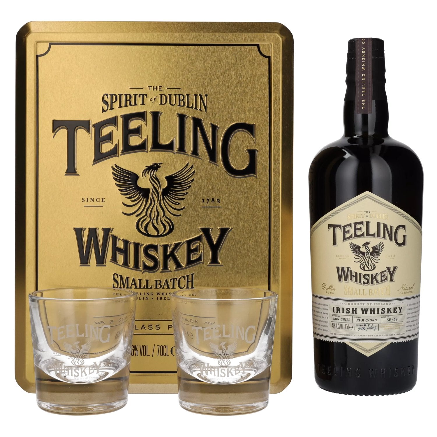 Teeling Whiskey SMALL BATCH Irish Whiskey Rum Cask 46% Vol. 0,7l in Tinbox with 2 glasses