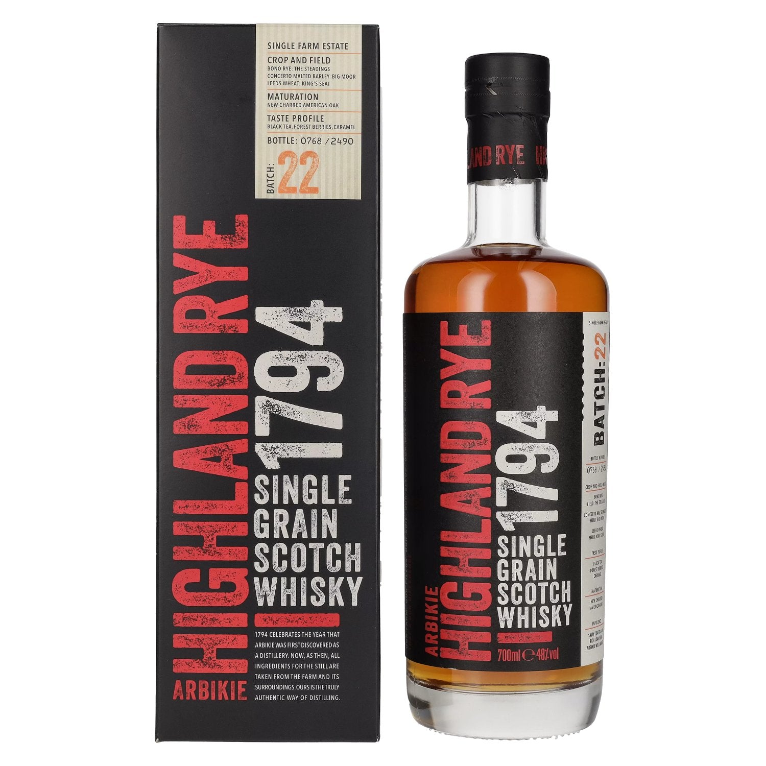 Arbikie HIGHLAND RYE 1794 Single Grain Scotch Whisky Batch 22 48% Vol. 0,7l in Giftbox