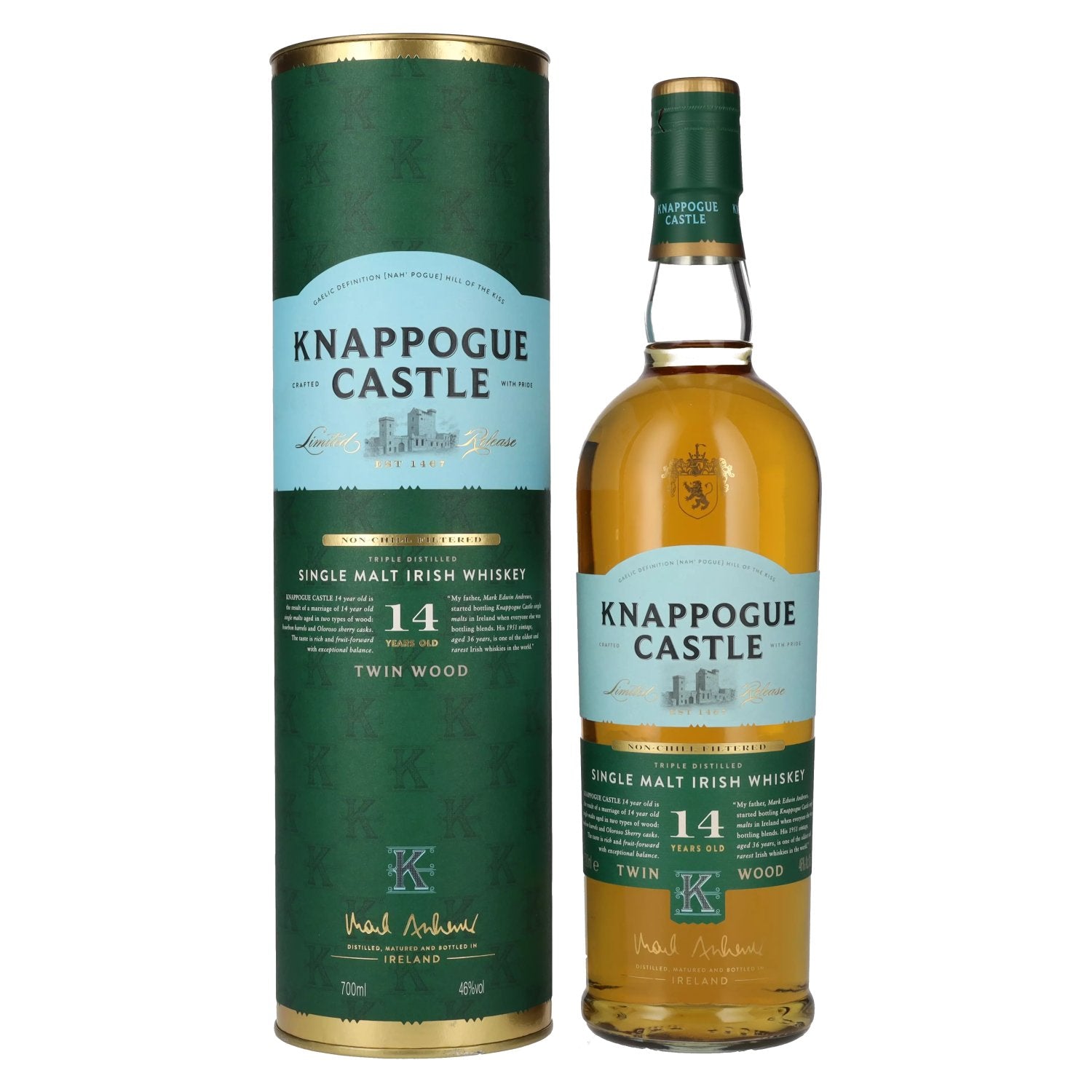 Knappogue Castle 14 Years Old TWIN WOOD Irish Whiskey 46% Vol. 0,7l in Giftbox