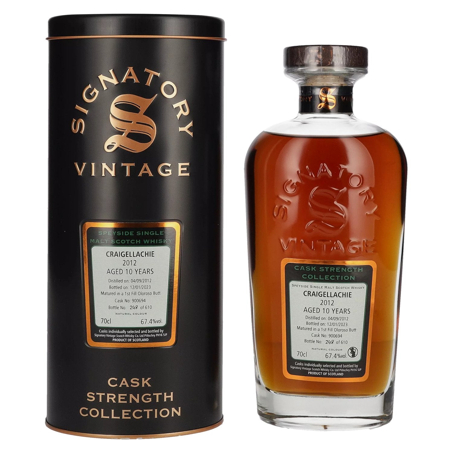 Signatory Vintage CRAIGELLACHIE 10 Years Old Cask Strength 2012 67,4% Vol. 0,7l in Tinbox