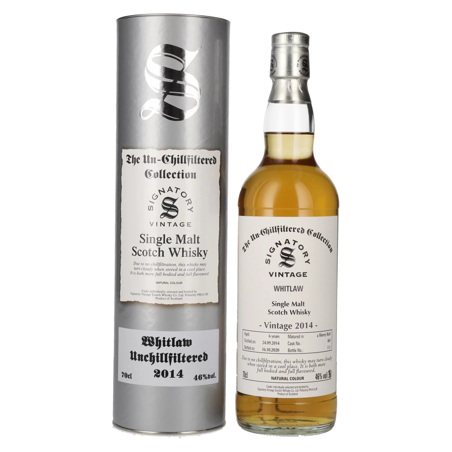 Signatory Vintage WHITLAW 6 Years Old The Un-Chillfiltered 2014 46% Vol. 0,7l in Giftbox