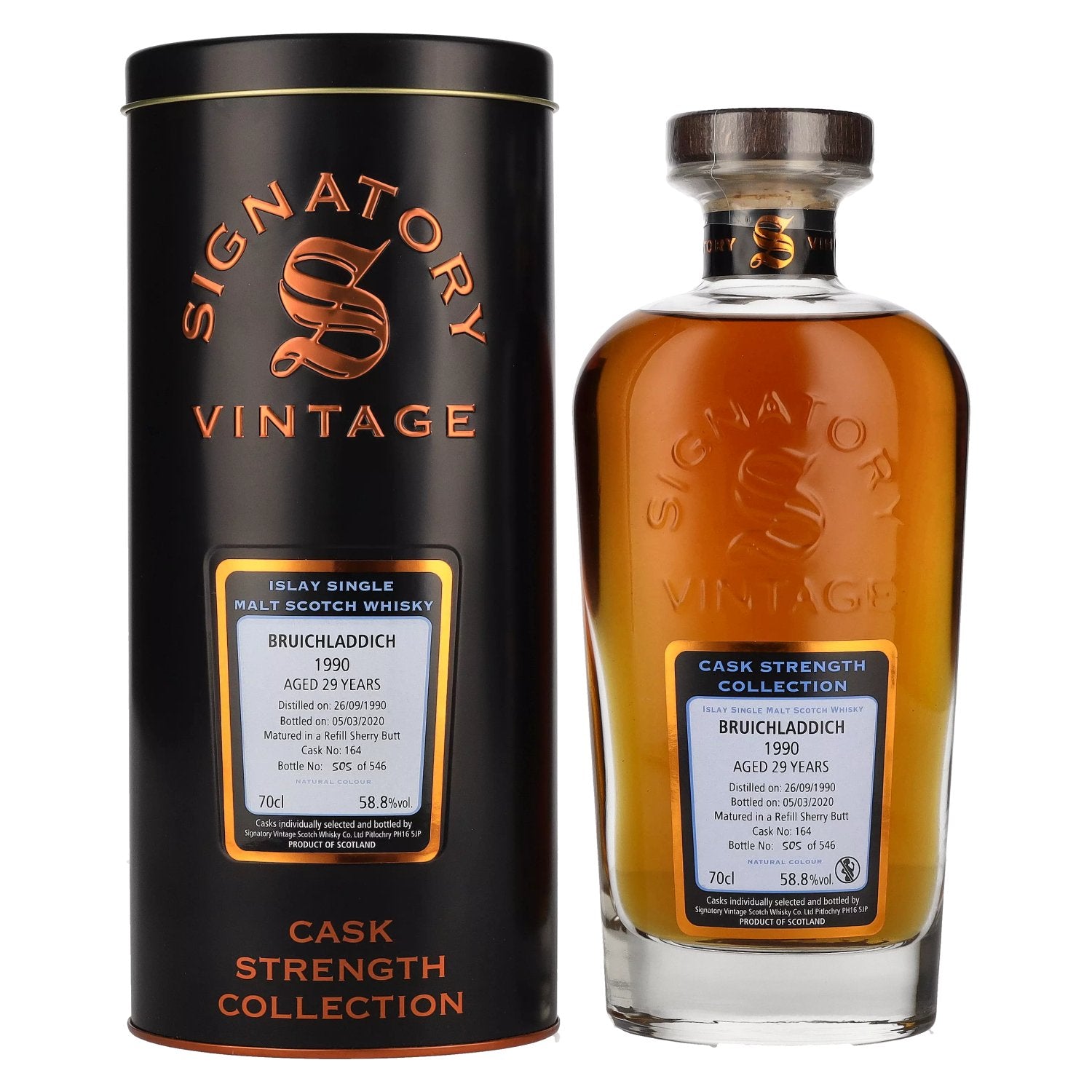 Signatory Vintage BRUICHLADDICH 29 Years Old Cask Strength 1990 58,8% Vol. 0,7l in Tinbox